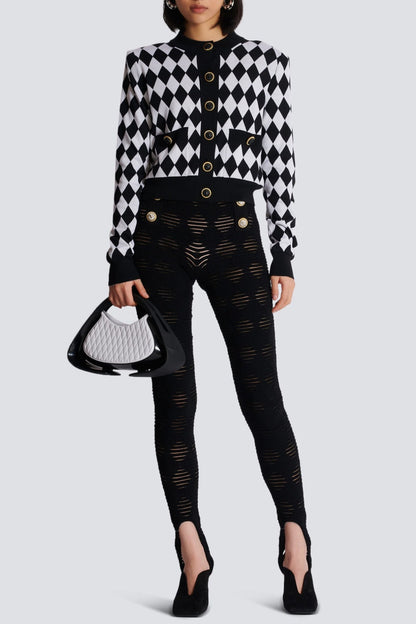 Abiga Diamond Jacquard Knit Cardigan