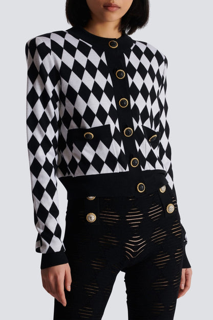 Abiga Diamond Jacquard Knit Cardigan