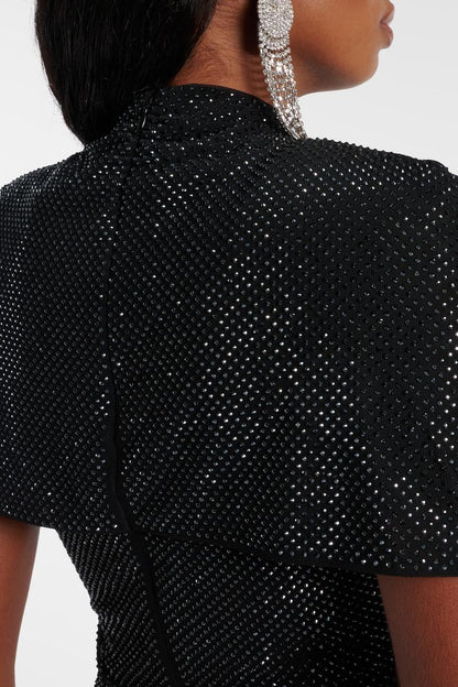 Abihail Crystal Cutout Mesh Top