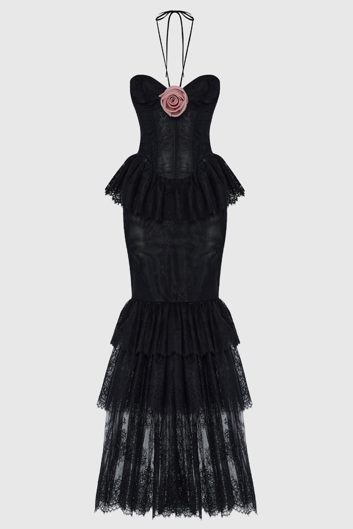 Adalira Halter Flower Lace Corset Maxi Dress