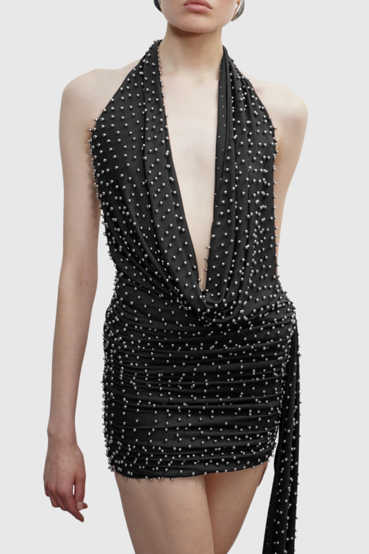 Adlai Stud Embellished Halter Mini Dress - Black