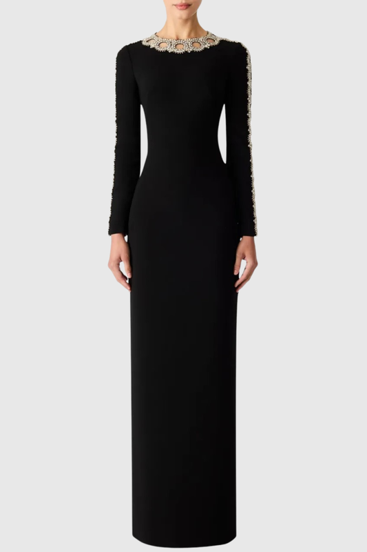 Adonis Crystal Embellished Maxi Dress - Black