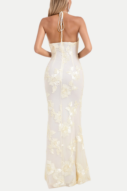 Aenkins Floral Halter Maxi Dress - Beige