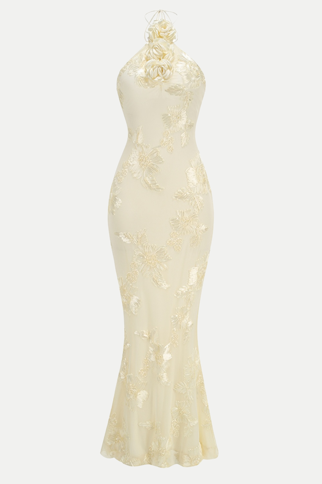 Aenkins Floral Halter Maxi Dress - Beige