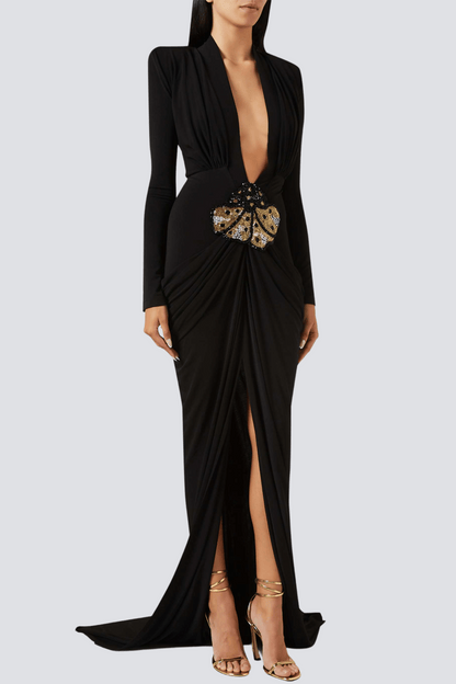 Agata V-neck Ruched Maxi Dress