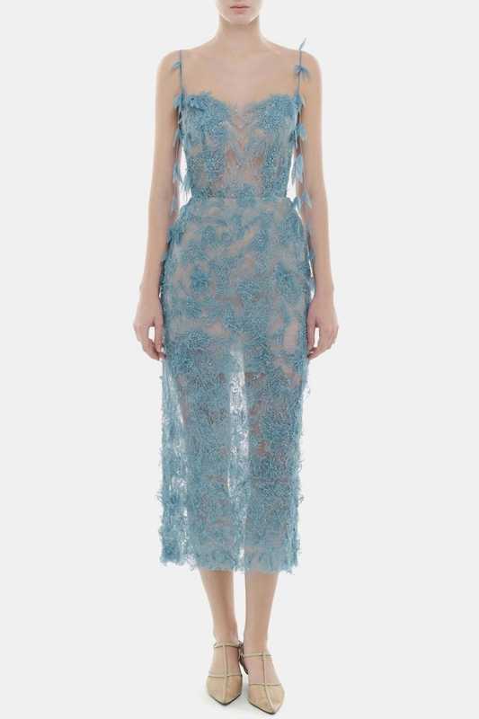 Ahava Floral Lace Midi Dress - Blue