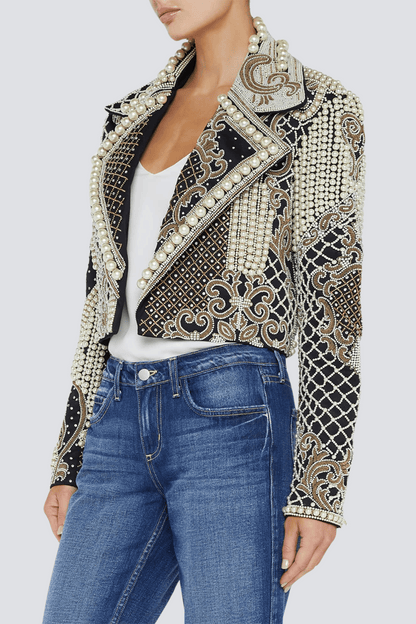 Akili Pearl Embellished Cropped Blazer