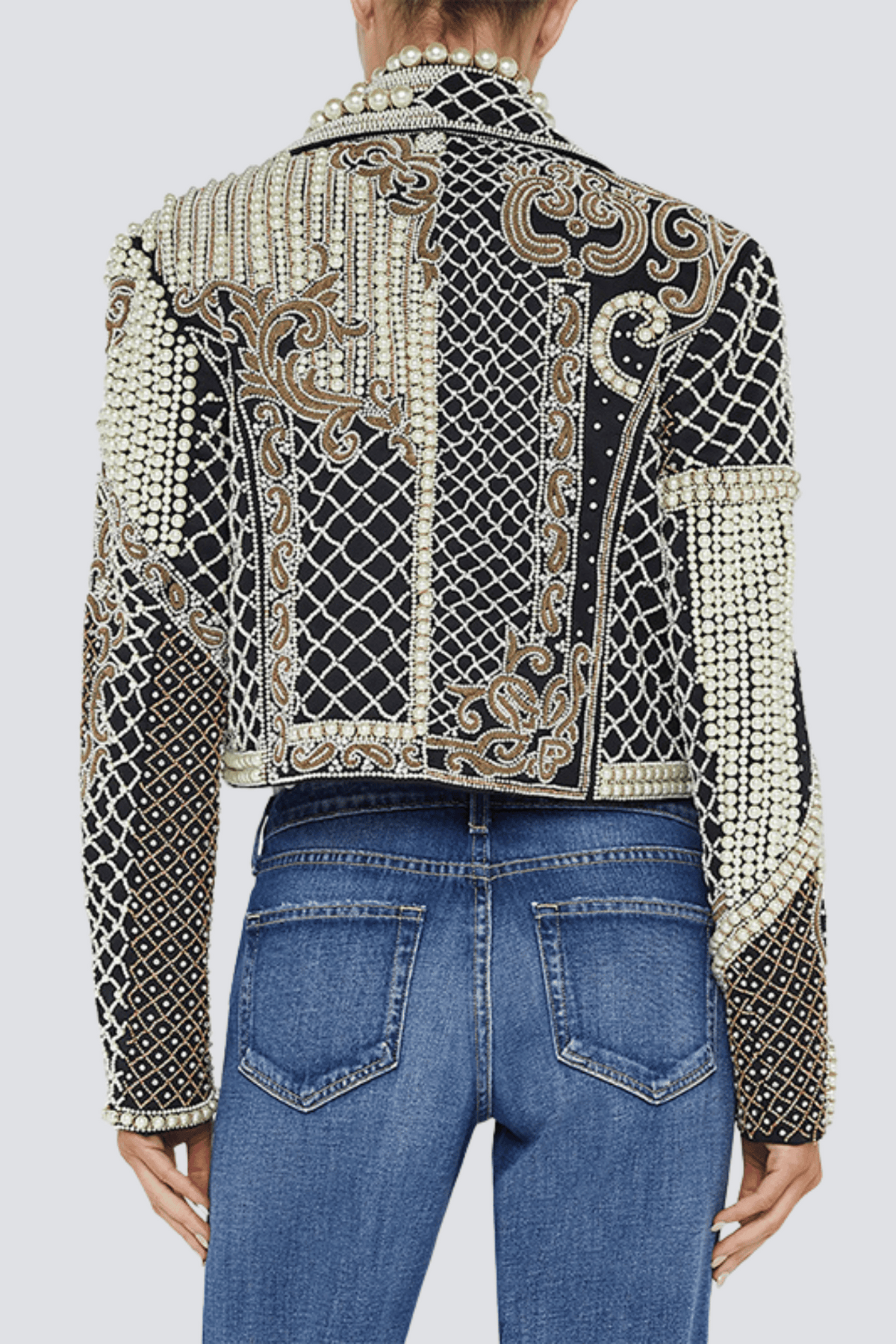 Akili Pearl Embellished Cropped Blazer