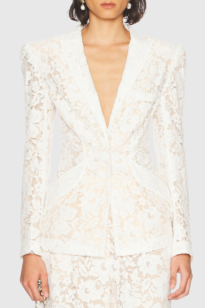 Albany Floral Lace Blazer & Pants Set - White