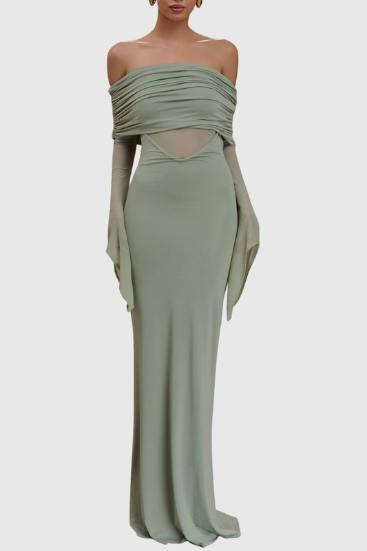 Aletris Off Shoulder Mesh Maxi Dress - Green