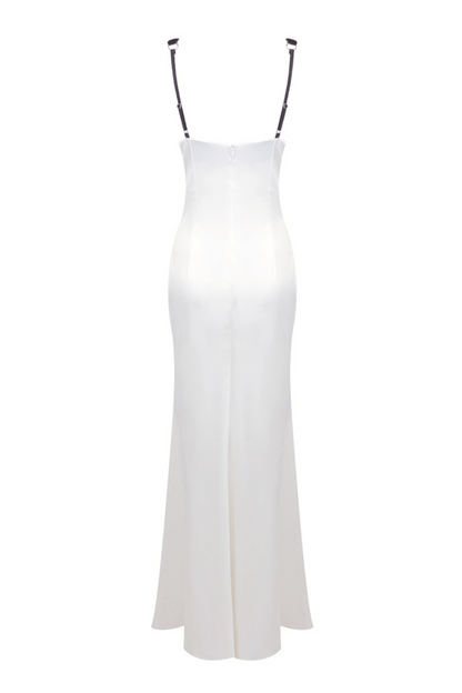 Alfredo Satin Cutout Velvet Maxi Dress - White