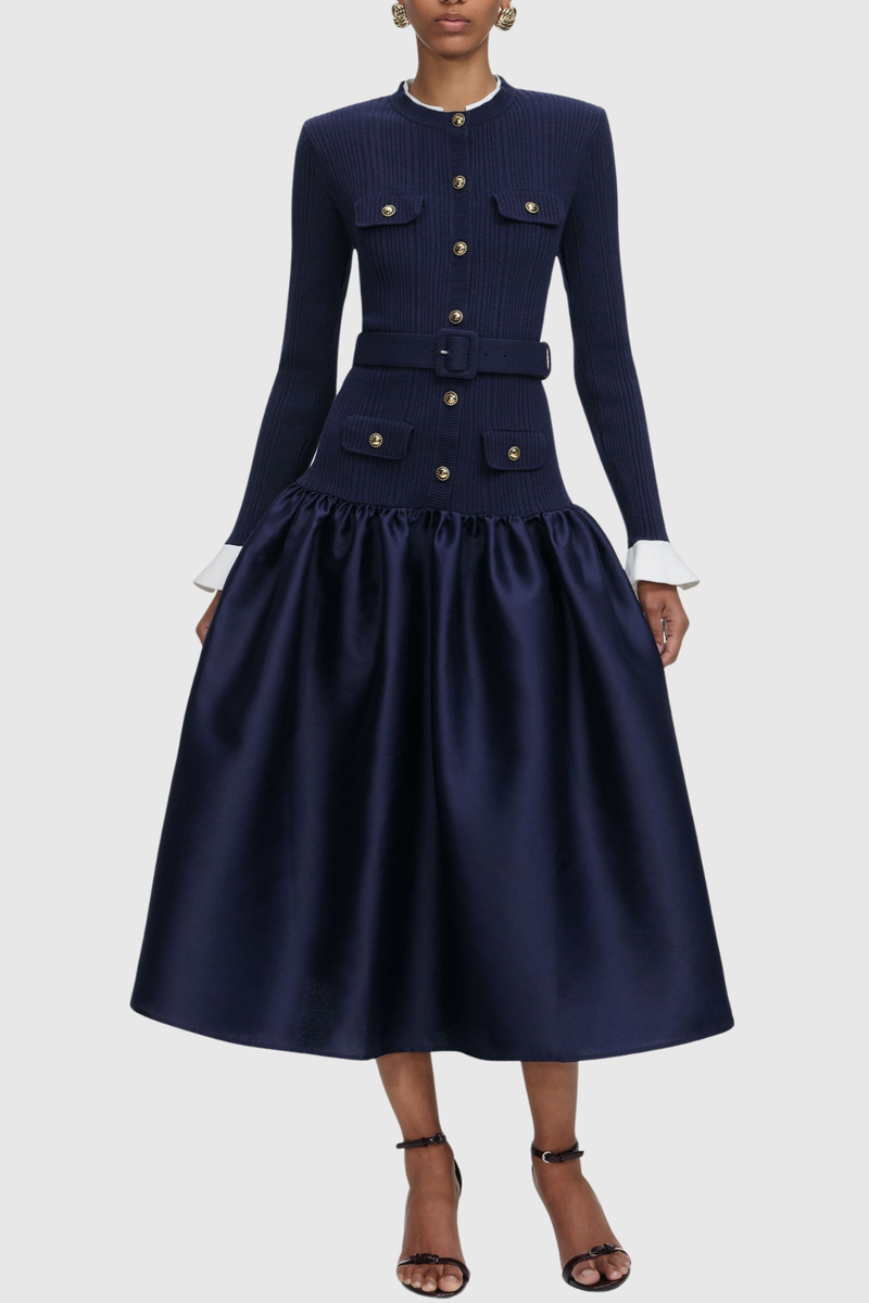 Alioth Belted Knit Midi Dress
