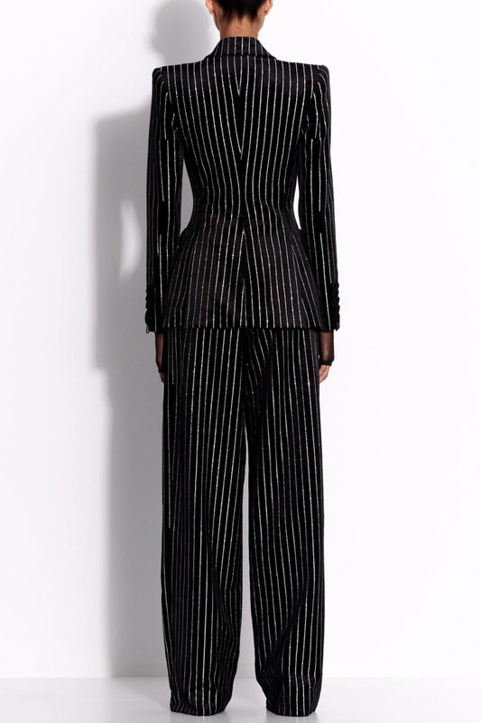 Ally Crystal Pinstripe Blazer Set - Black