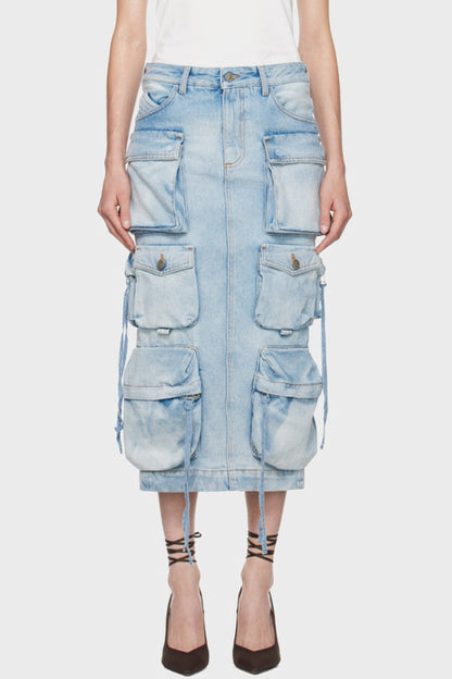 Alma Cargo Denim Midi Skirt