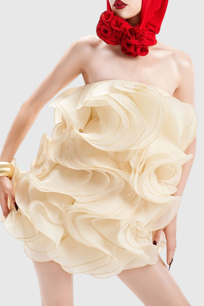 Almira Layered Ruffle Mini Dress - Apricot
