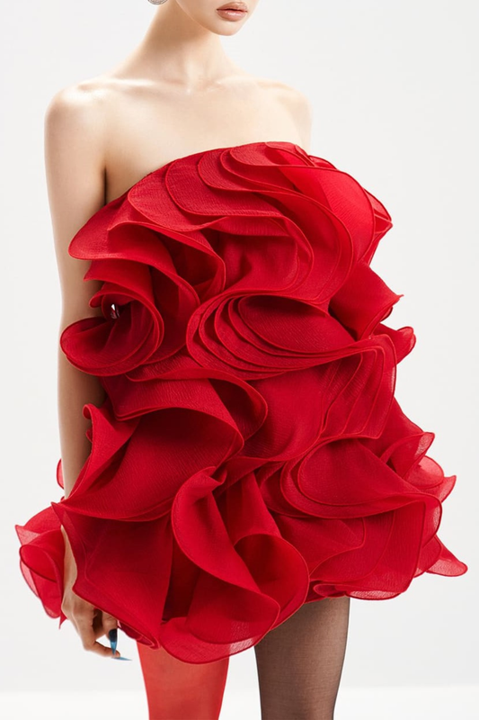 Almira Layered Ruffle Mini Dress - Red