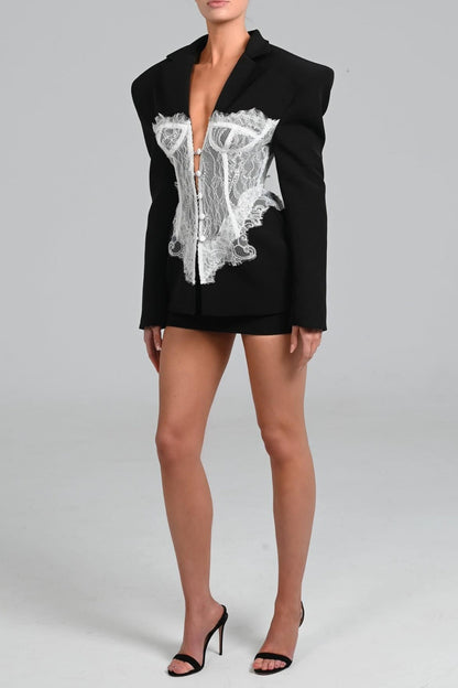 Alvera Lace Corset Blazer - Black