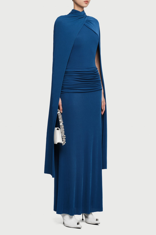Amalia Ruched Shawl Maxi Dress - Navy