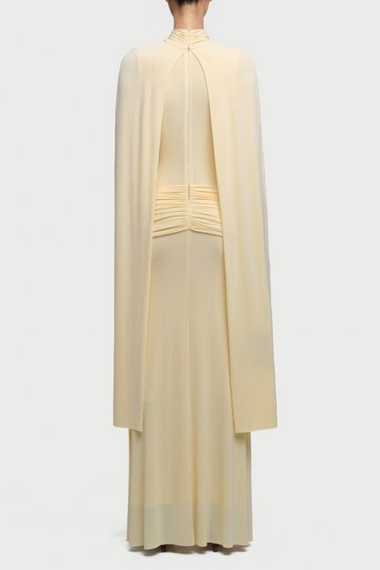 Amalia Ruched Shawl Maxi Dress - Yellow