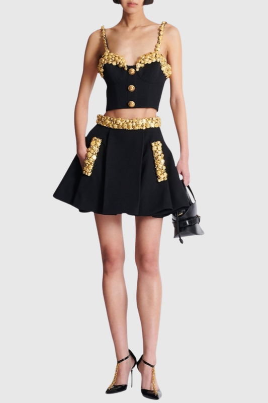Ambika Buttoned Embellished Top & Mini Skirt Set