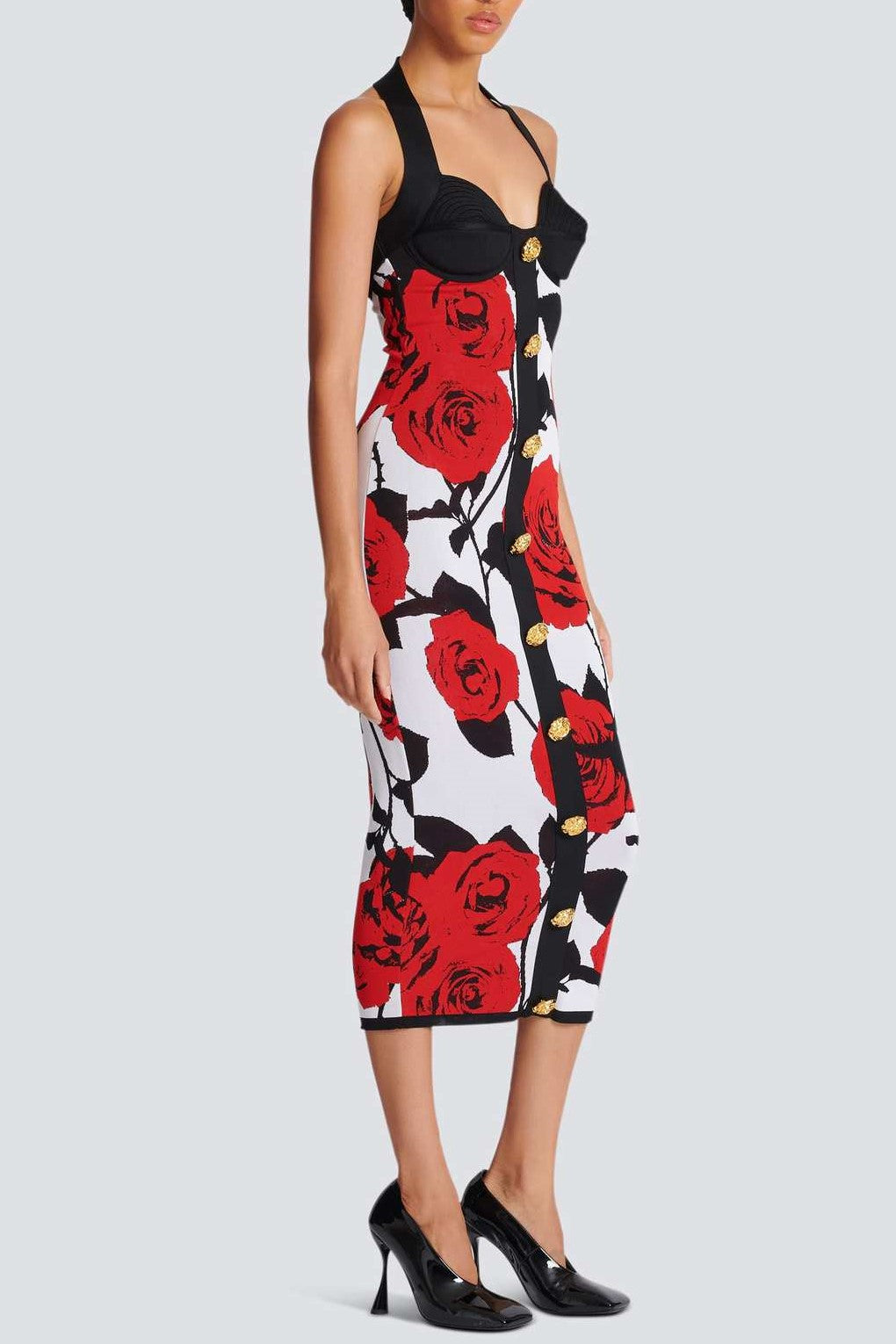 Amiya Rose Jacquard Halter Midi Bandage Dress
