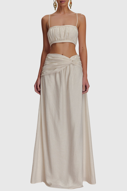 Annike Ruched Top & Knot Maxi Skirt Set - White
