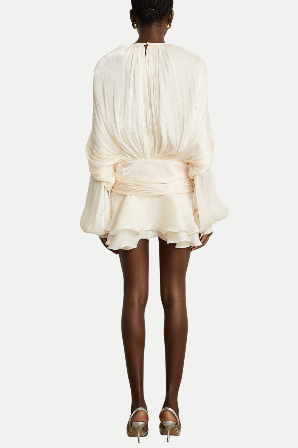 Anzay Pleated Ruffled Hem Mini Dress - Beige