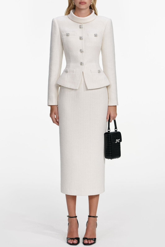 Archiba Tweed Blouse Top & Midi Skirt set