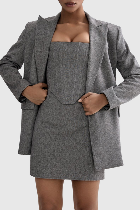 Armenb Corset Skirt Three Piece Set - Grey