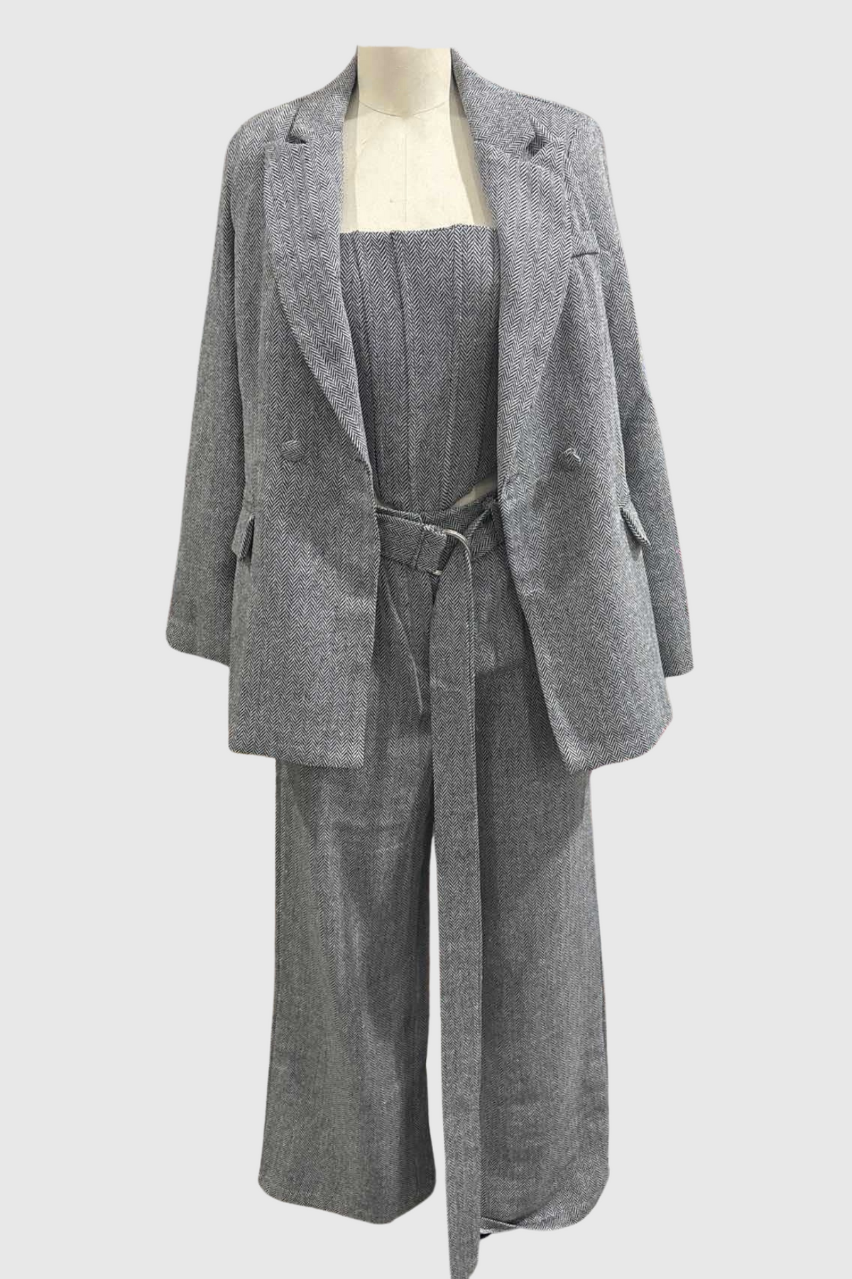 Armenb Lapel Strapless Three Piece Set - Grey
