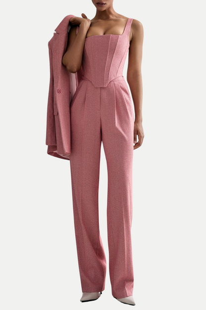 Armenb Lapel Strapless Three Piece Set - Pink