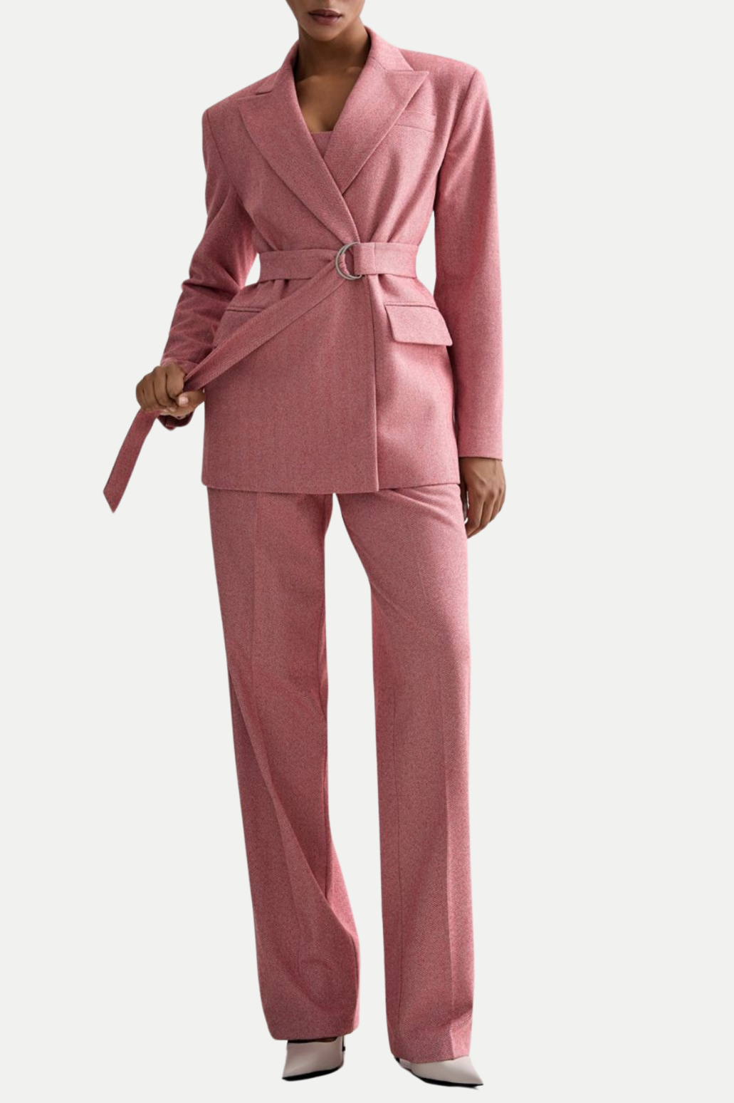 Armenb Lapel Strapless Three Piece Set - Pink