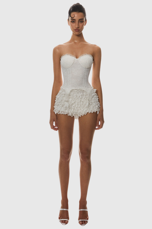 Atici Lace Strapless Corset - White