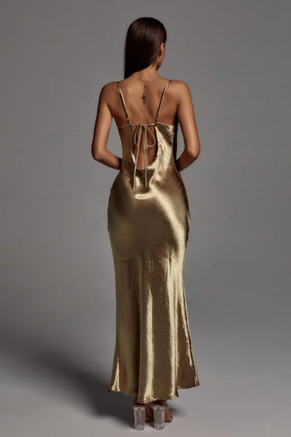 Aubrey Metallic Golden Maxi Dress