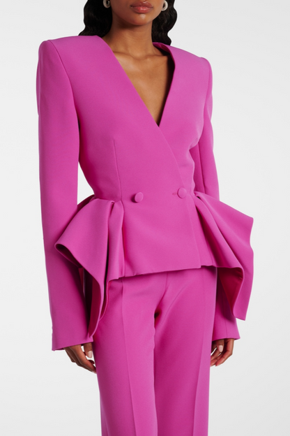 Audith Ruffled Blazer Two Piece Set - Pink