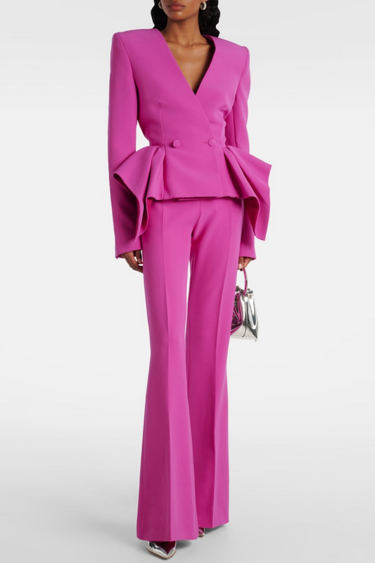 Audith Ruffled Blazer Two Piece Set - Pink