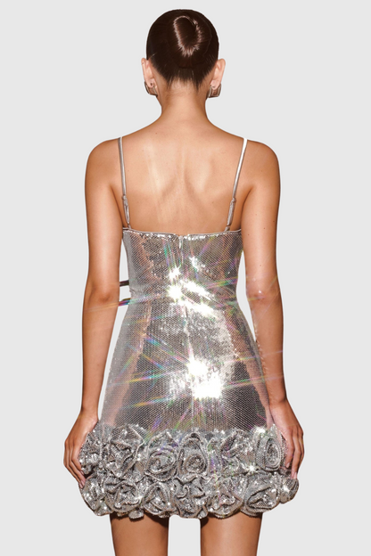 Ayam Sequin Flower Appliqué Mini Dress