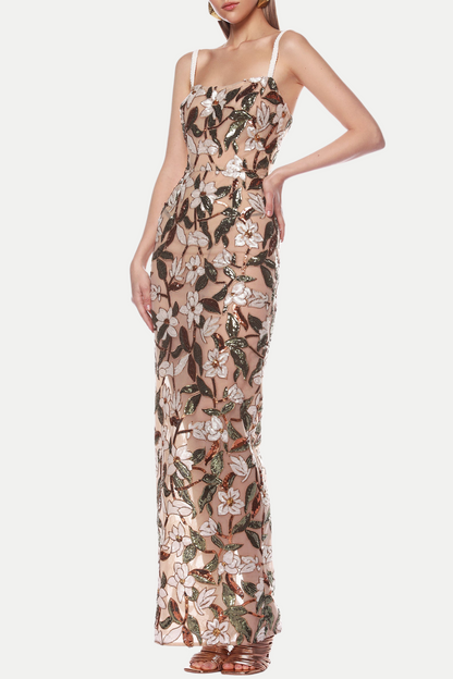 Azul Floral Sequin Embroidered Maxi Dress
