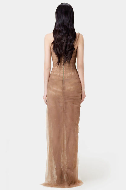 Inina Lace Corset One Shoulder Midi Dress - Brown