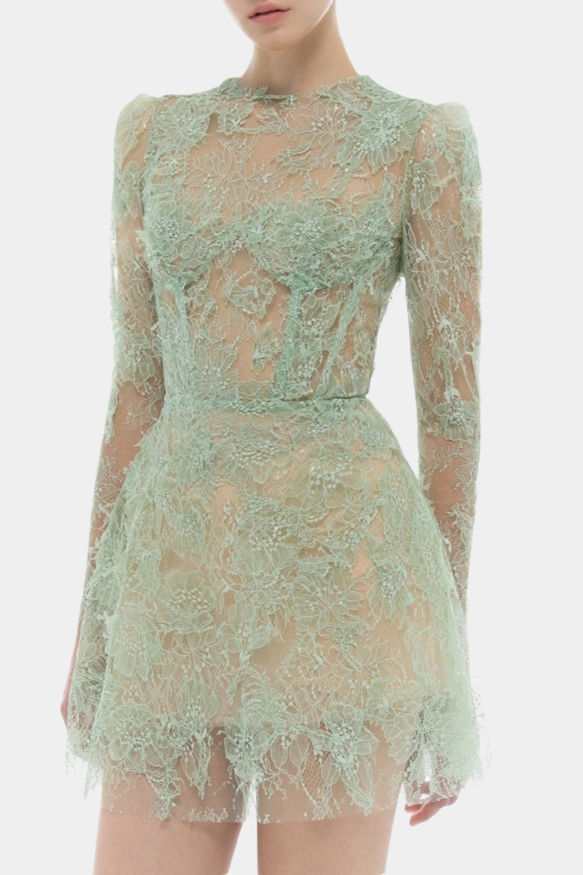 Batya Lace Long Sleeve Mini Dress - Mint