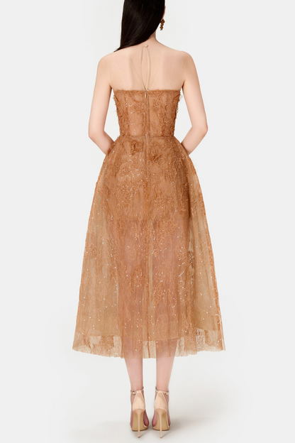 Batya Lace Sleeveless Midi Dress - Caramel