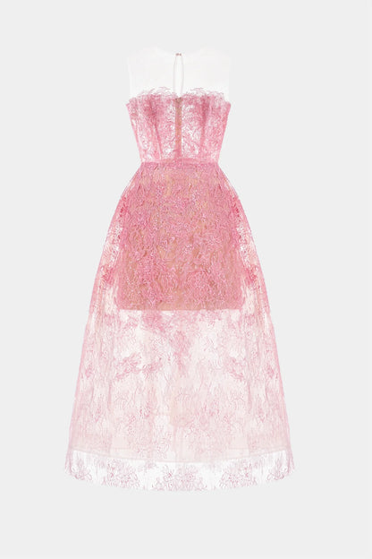 Batya Lace Sleeveless Midi Dress - Pink