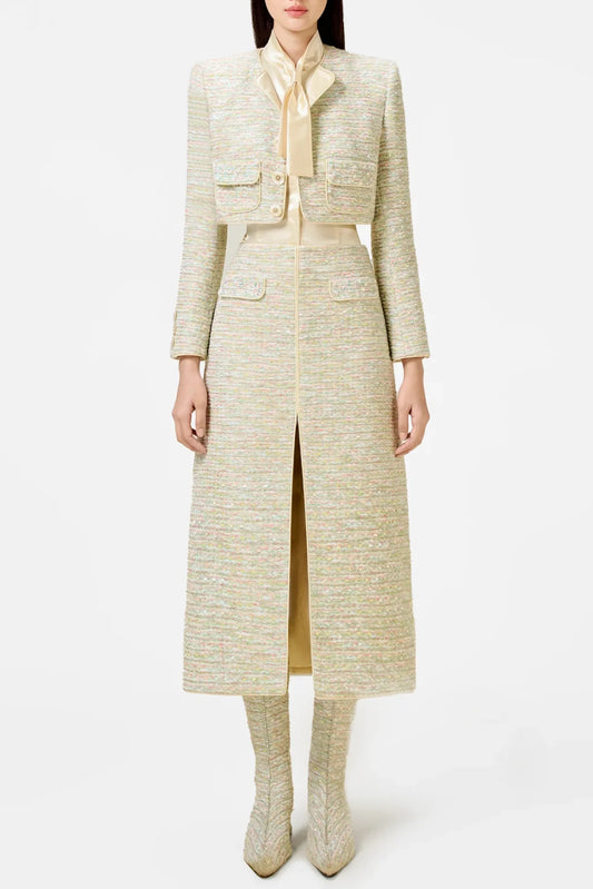 Bavat Tweed Blazer Two Piece Set - Mint