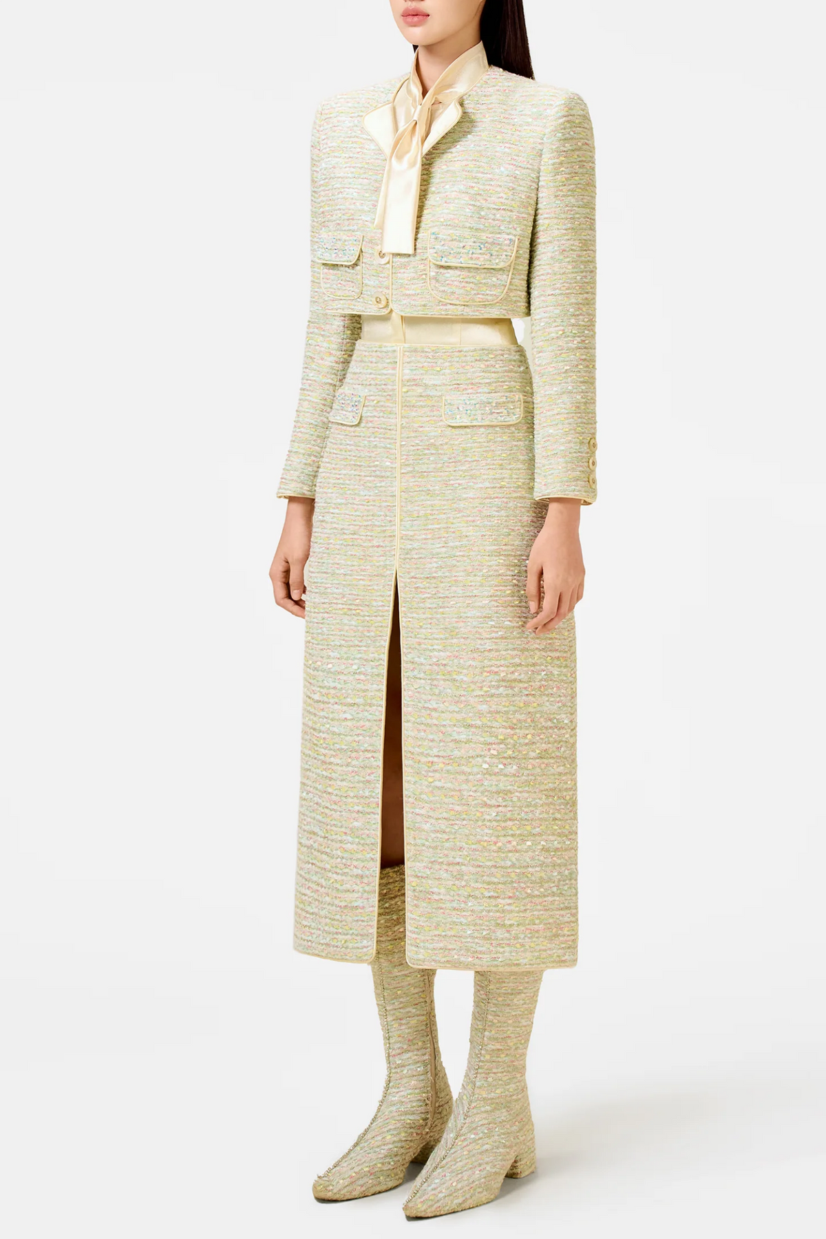Bavat Tweed Blazer Two Piece Set - Mint