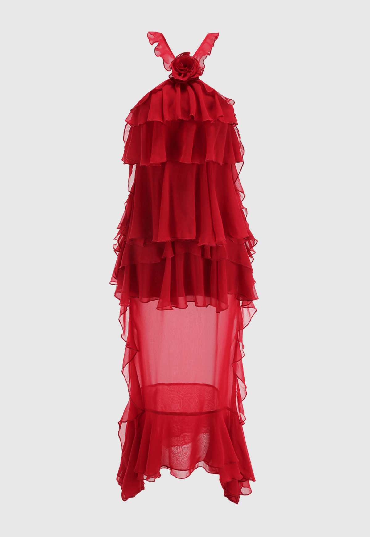 Bedelia Floral Halter Chiffon Ruffle Midi Dress