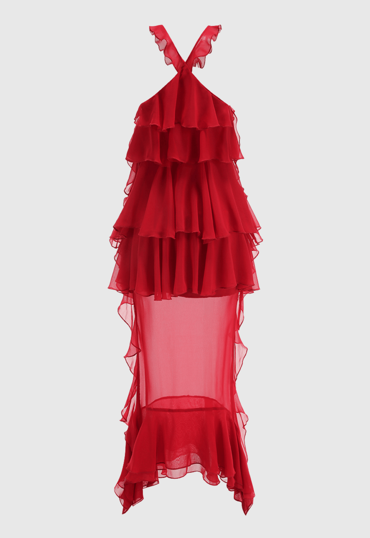 Bedelia Floral Halter Chiffon Ruffle Midi Dress