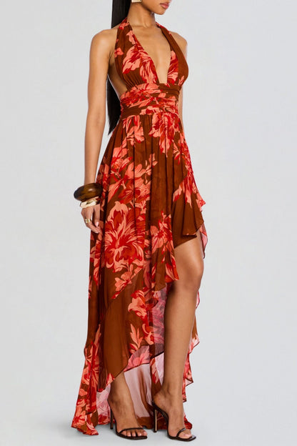Blissa Floral Halter Print Maxi Dress