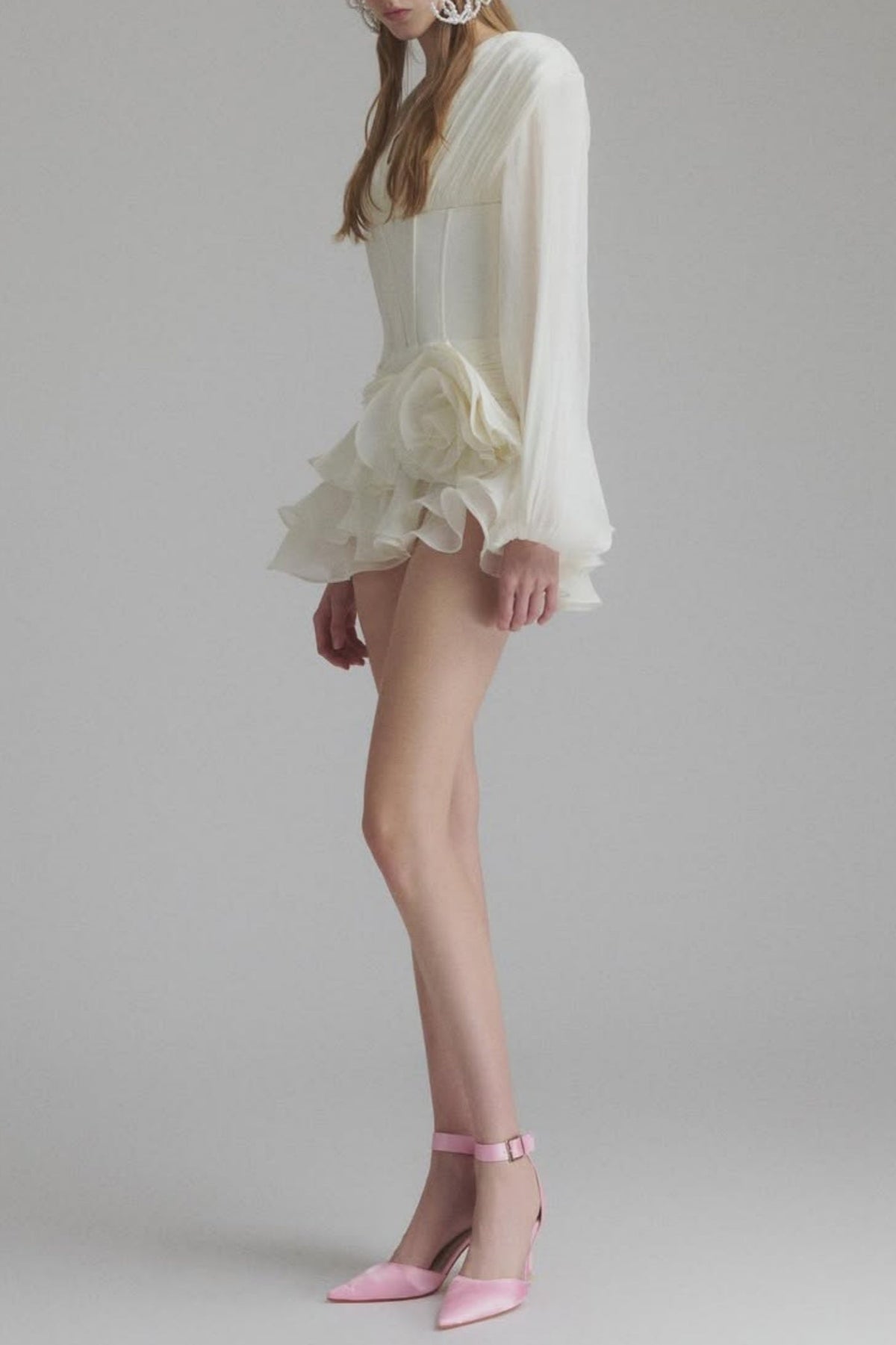 Blysse Floral Applique Pleat Corset Mini Dress