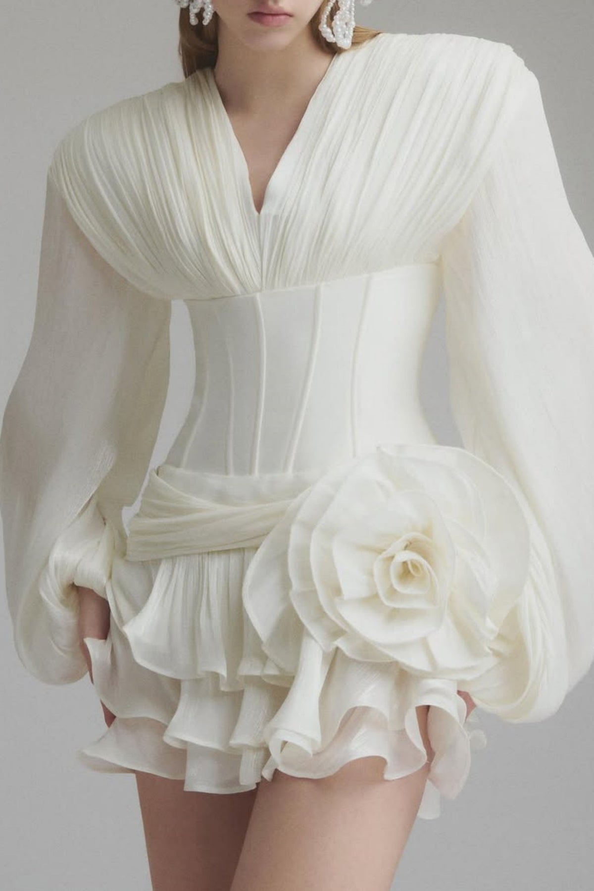Blysse Floral Applique Pleat Corset Mini Dress