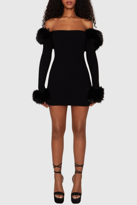 Bonita Faux Fur Off Shoulder Knit Mini Dress